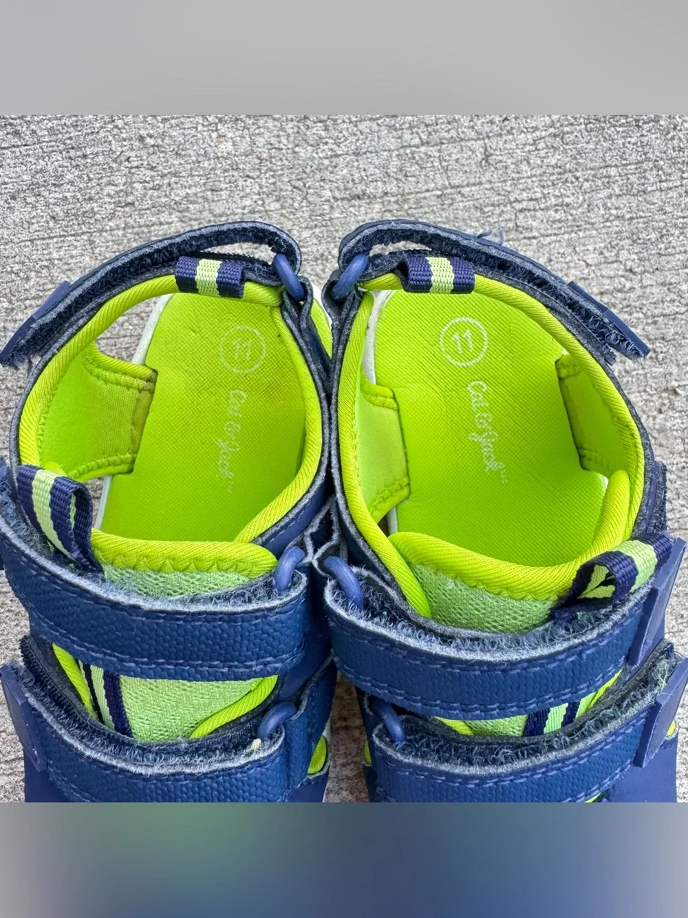 Cat & Jack Hank Boys Blue Lime Closed Toe Summer Sandals Hook Loop Straps Sz 11